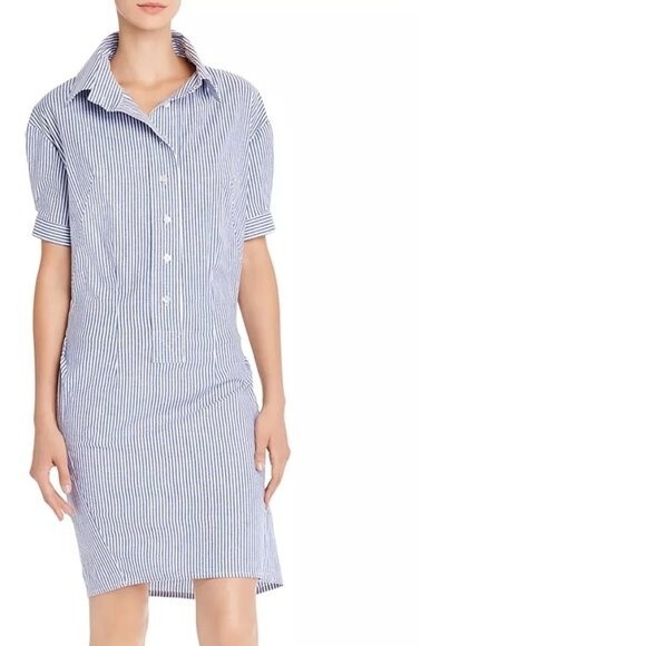 Aqua size L - Navy and White Striped Shirt Dress - NWT - Picture 1 of 7